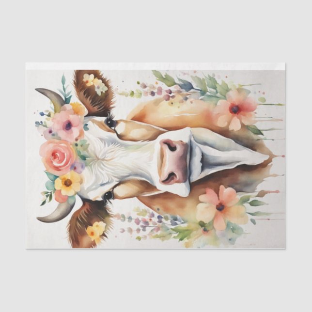 Papier Mousseline Aquarelle Vache laitière avec fleurs Découpage (Recto)