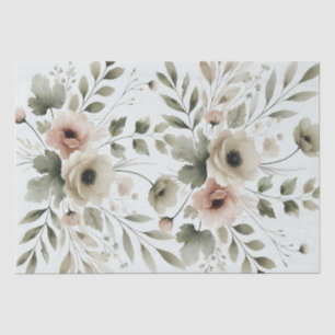 Papier Mousseline Aquarelle vert d'olive kaki Mariage de fleurs