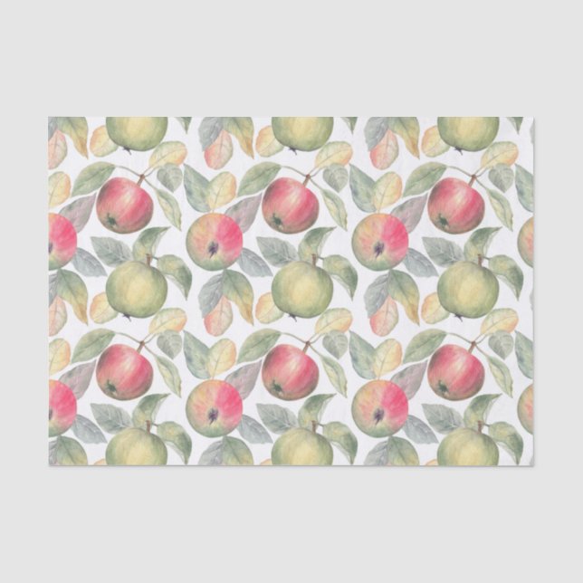 Papier Mousseline Aquarelle verte et rouge Pomme Fruit  (Recto)