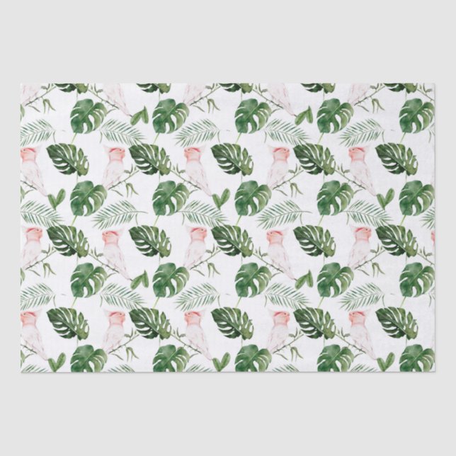Papier Mousseline Aquarelle verte nuptiale Feuilles tropicaux Oiseau (Recto)
