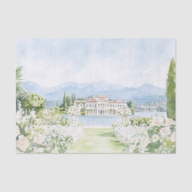 Papier Mousseline Aquarelle Villa Italie Lac de Côme (Recto)
