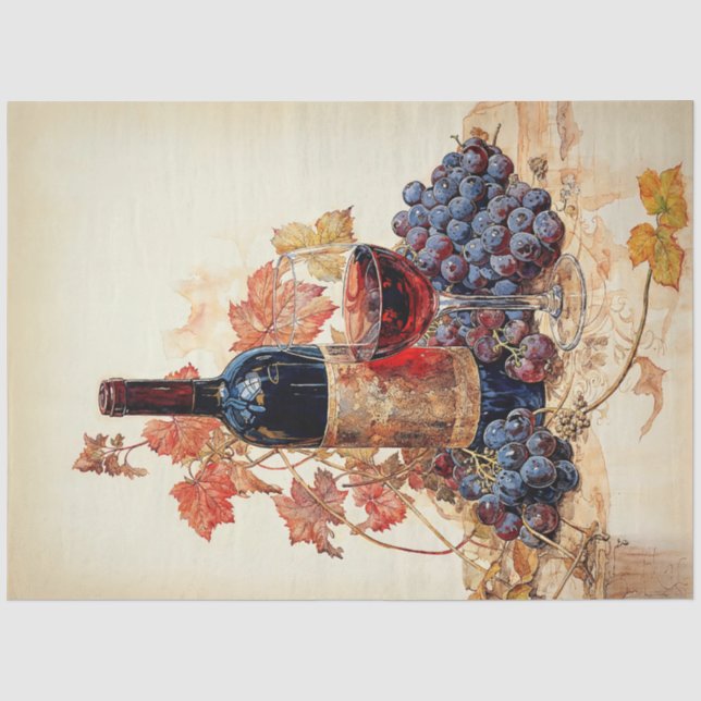 Papier Mousseline Aquarelle Vin Vintage (Recto)