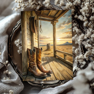 Papier Mousseline Aquarelle vintage bottes de cowboy prairie sauvage