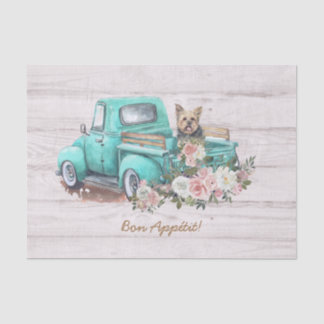 Papier Mousseline Aquarelle vintage Floral et Yorkshire Terrier Chie