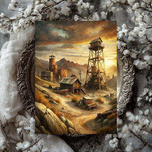Papier Mousseline Aquarelle vintage petite ville dans la nature oues