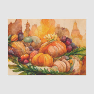 Papier Mousseline Aquarelle vintage Thanksgiving Citrouille Harvest