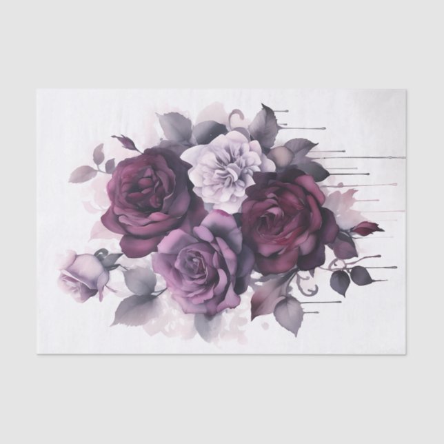 Papier Mousseline Aquarelle violet roses (Recto)