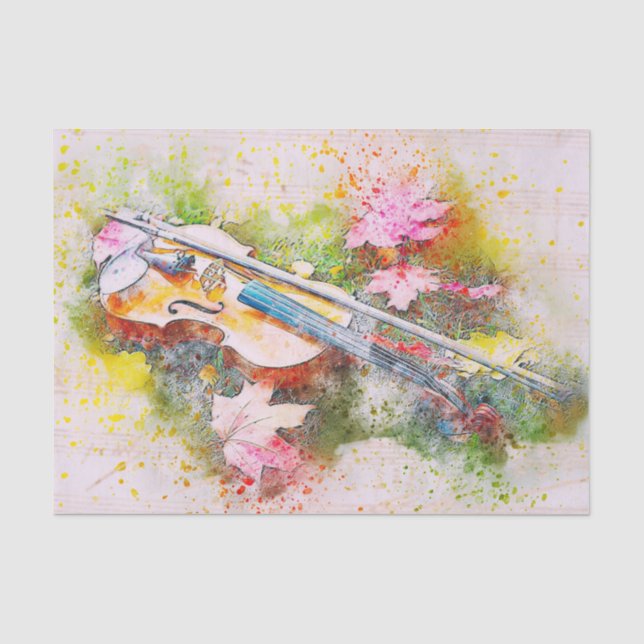 Papier Mousseline Aquarelle Violon Musique Découpage Tissu Papier (Recto)