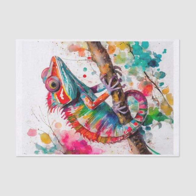 Papier Mousseline Aquarelle vive Chameleon - Rainbow Jungle Art (Recto)