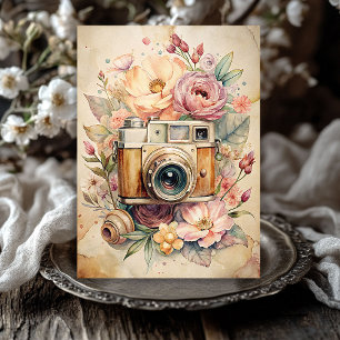 Papier Mousseline Aquarelle Voyage retro caméra vieilles photos rose