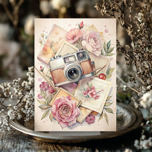 Papier Mousseline Aquarelle Voyage retro caméra vieilles photos rose