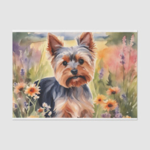 Papier Mousseline Aquarelle Yorkshire Terrier en fleurs Découpage