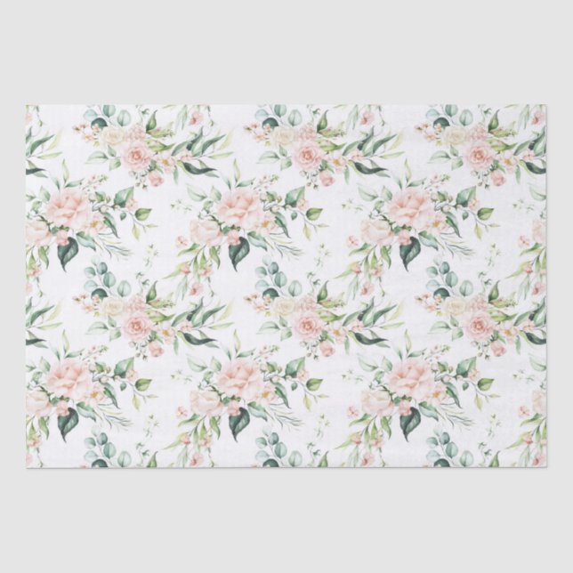 Papier Mousseline Aquarelles rose pastel motif rose (Recto)