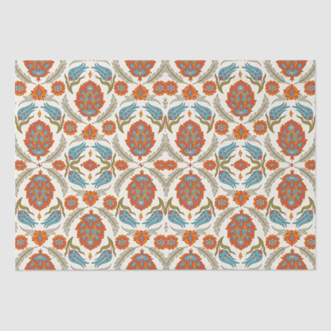 Papier Mousseline Arabe Boho élégant Floral Peacock marocain (Recto)