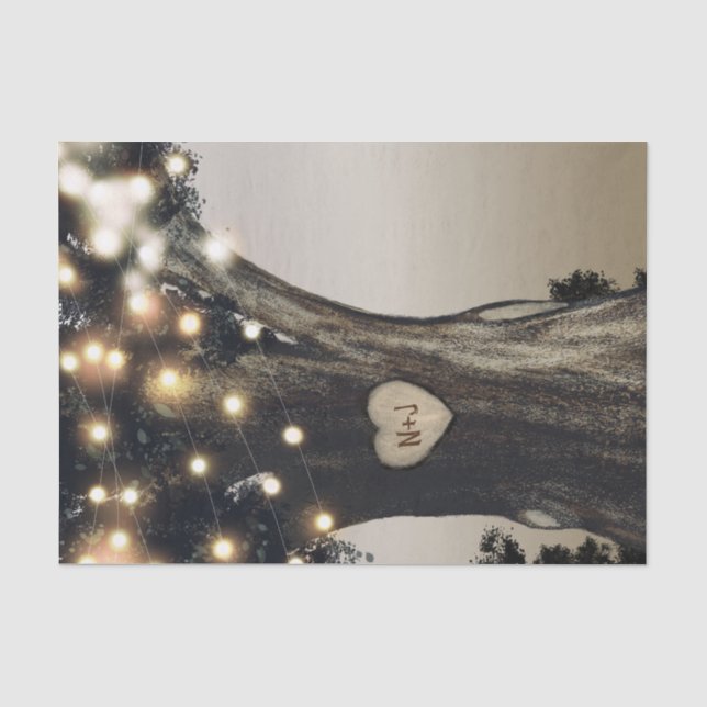 Papier Mousseline Arbre de campagne rustique et lumières de mariage  (Recto)
