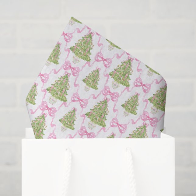 Papier Mousseline Arbre de Noël Aquarelle rose (Sac cadeau)