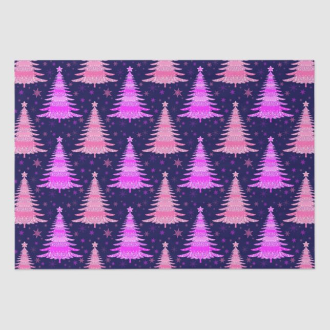 Papier Mousseline Arbre de Noël bleu rose Motif Design (Recto)