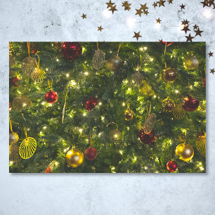 Papier Mousseline Arbre de Noël décoré vintage Rouge Vert Or