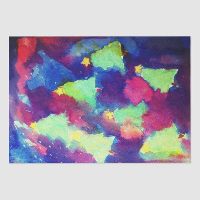 Papier Mousseline ARBRE DE NOËL ET ÉTOILES Aquarelle (Recto)