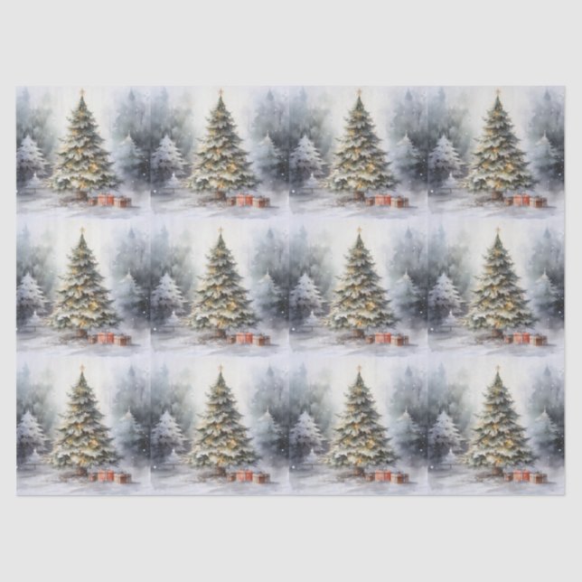Papier Mousseline Arbre De Noël Extérieur Avec Présents (Recto)