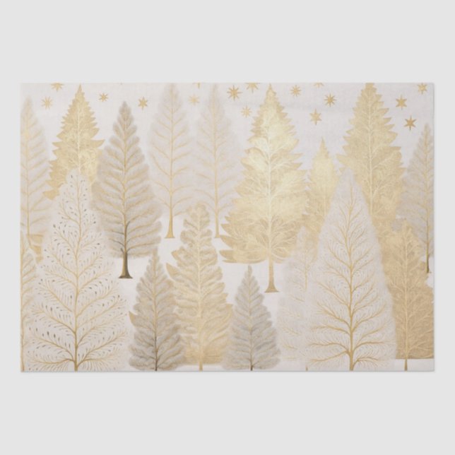 Papier Mousseline Arbres d'argent blanc or Noël (Recto)