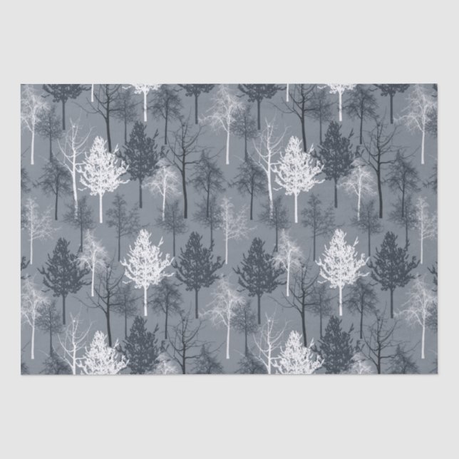 Papier Mousseline Arbres de bleu marine et de blanc (Recto)