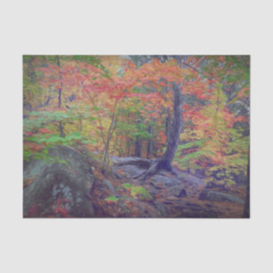 Papier Mousseline Arbres de forêt automnale Rouge Orange Vert Bois