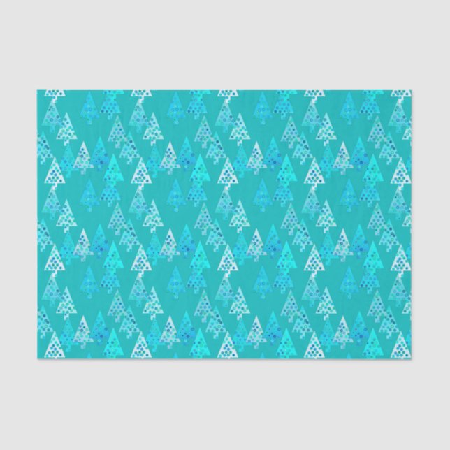 Papier Mousseline Arbres de Noël à fleurs modernes - turquoise (Recto)
