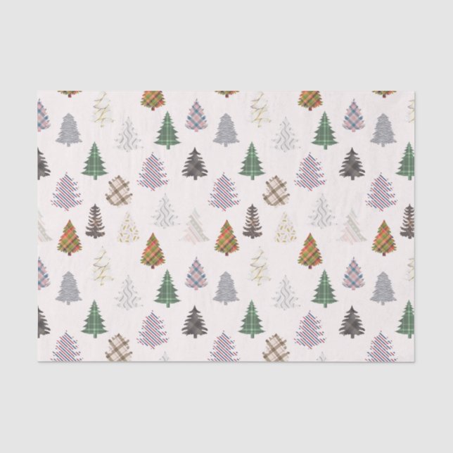 Papier Mousseline Arbres de Noël à motifs plaid blanc (Recto)