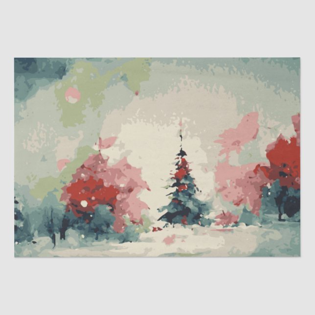Papier Mousseline Arbres de Noël Abstraits 3 aquarelle (Recto)