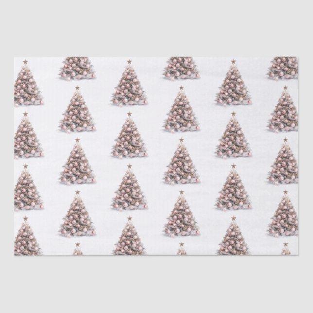 Papier Mousseline Arbres de Noël blanc rose pâle (Recto)