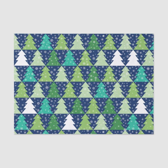 Papier Mousseline Arbres De Noël Bleus Et Vert (Recto)