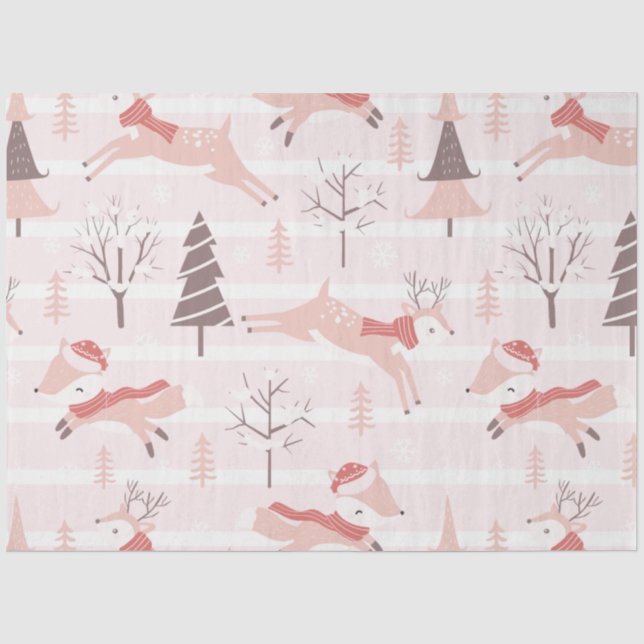 Papier Mousseline Arbres de Noël de rennes Noël rose moderne (Recto)