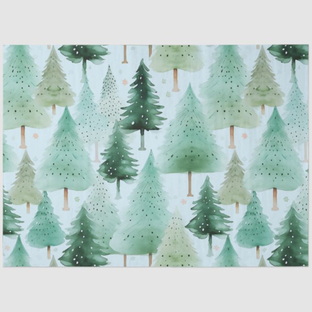 Papier Mousseline Arbres de Noël décorés Noël bleu (Recto)