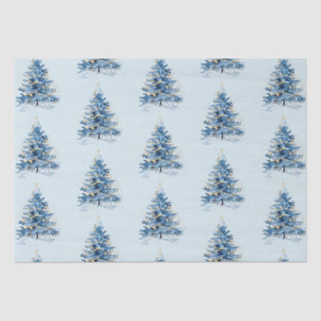 Papier Mousseline Arbres de Noël en or bleu ciel (Recto)