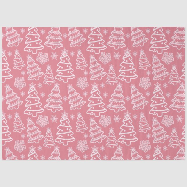 Papier Mousseline Arbres de Noël et flocons de neige rose Noël (Recto)