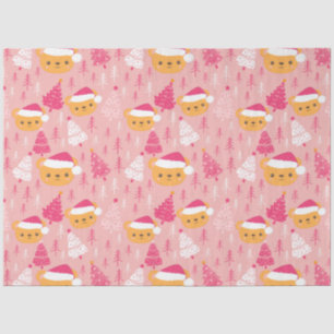 Papier Mousseline Arbres de Noël et Nounours Noël rose
