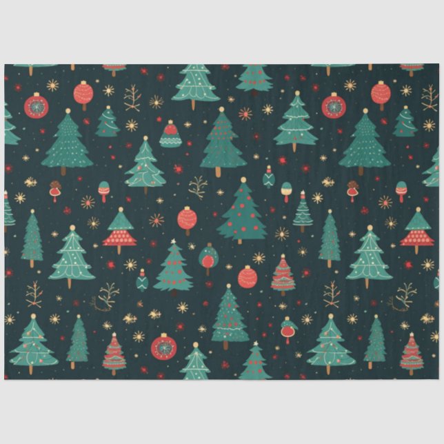 Papier Mousseline Arbres de Noël et ornements Noir Noël (Recto)