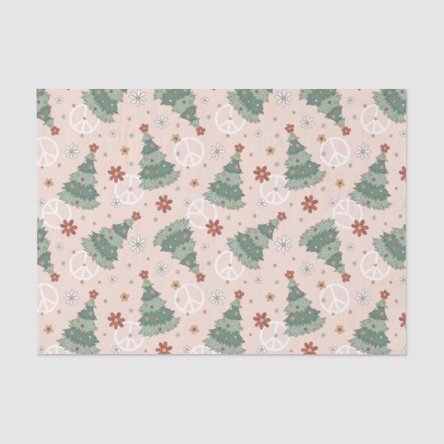 Papier Mousseline Arbres de Noël et signes de paix Motif (Recto)