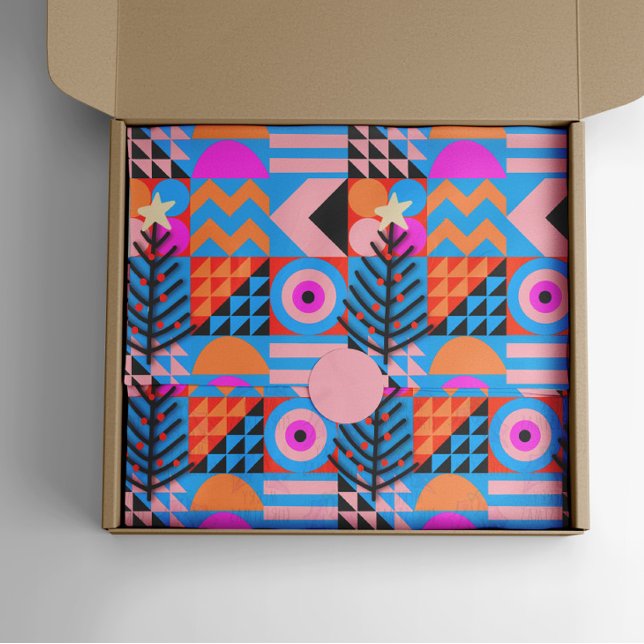 Papier Mousseline Arbres de Noël Géométrique Moderne Rose Blues (Créateur téléchargé)