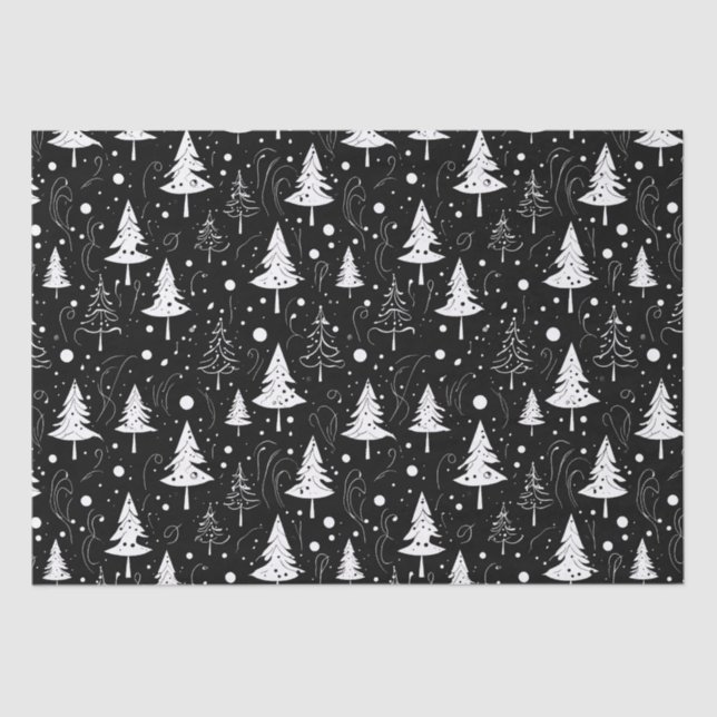 Papier Mousseline Arbres de Noël modernes noirs et blancs (Recto)