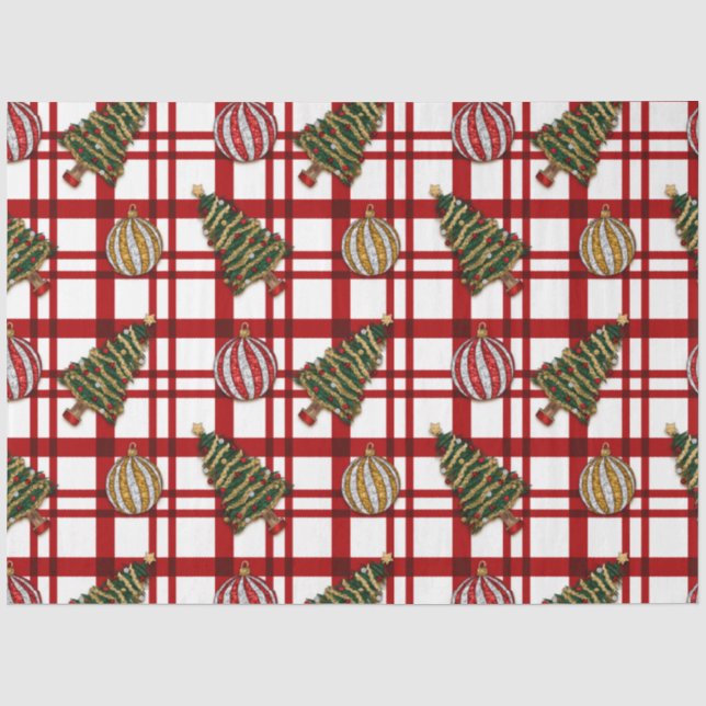 Papier Mousseline Arbres de Noël Ornements Or Argent de Noël (Recto)