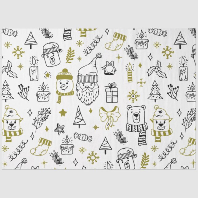 Papier Mousseline Arbres de Noël Père Noël Ours Blanc Noël (Recto)