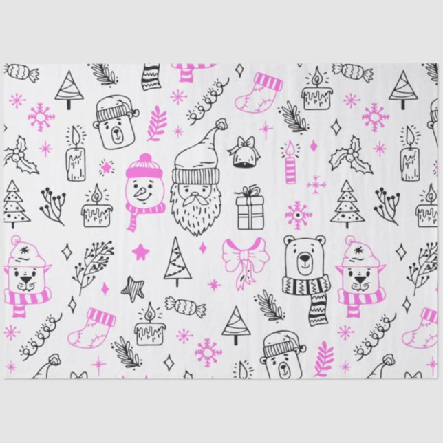 Papier Mousseline Arbres de Noël Père Noël Ours Blanc Noël (Recto)