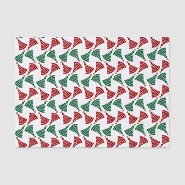 Papier Mousseline Arbres de Noël rouge et vert (Recto)