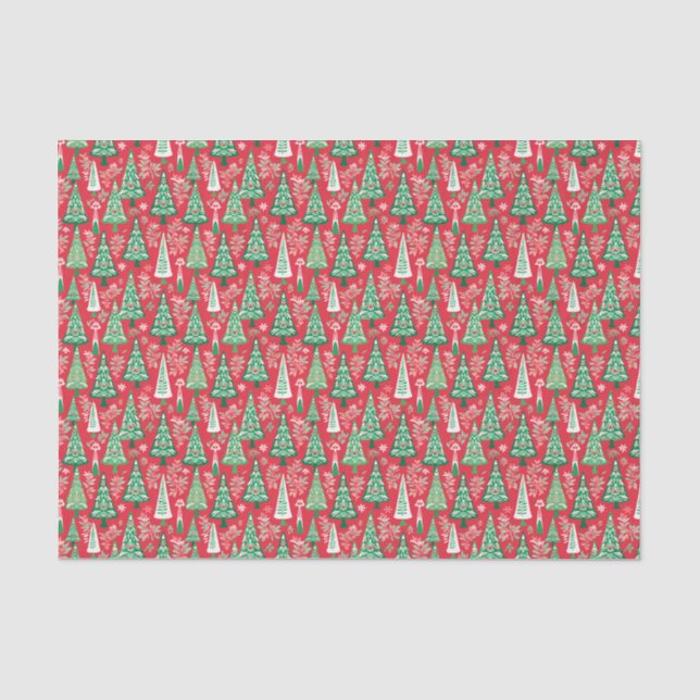 Papier Mousseline Arbres de Noël rouges et verts (Recto)