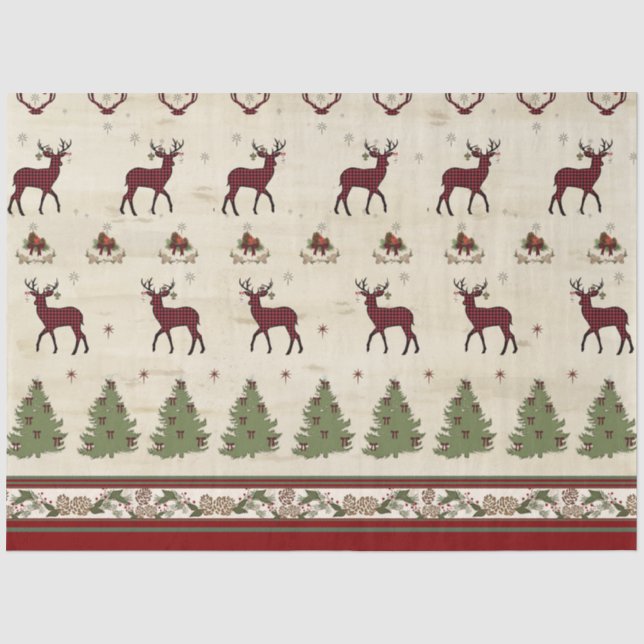 Papier Mousseline Arbres de Noël rustiques Bison des cerfs Plaid au  (Recto)