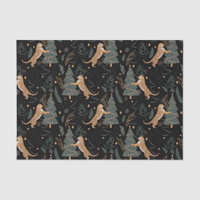 Papier Mousseline Arbres de Noël & tigres motif personnalisé arrière (Recto)