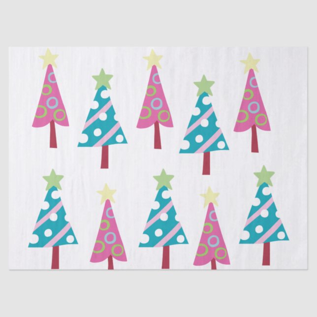 Papier Mousseline Arbres de Noël Tissu Papier Noel rose et bleu (Recto)