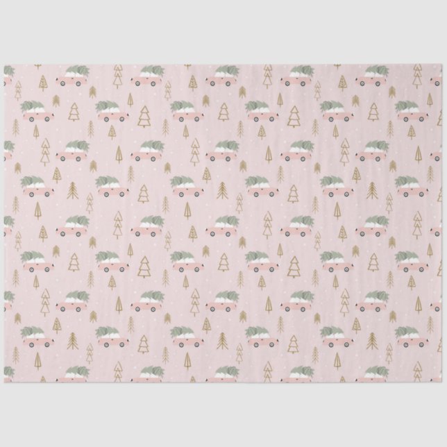 Papier Mousseline Arbres et véhicules de Noël Beige Noël (Recto)